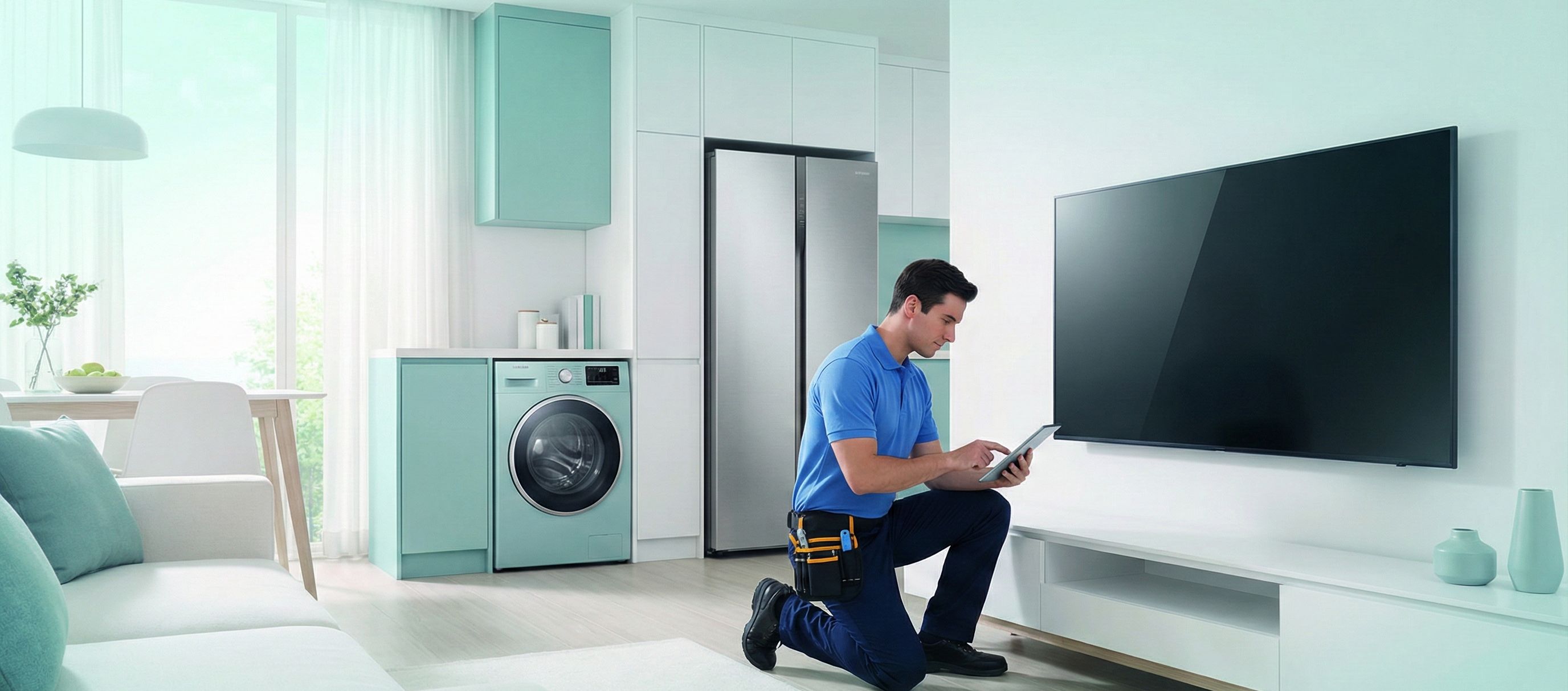 Professional appliance repair technician at work